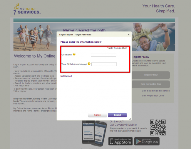 coventry health insurance forgot password