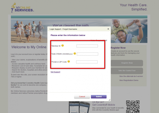 coventry health insurance forgot username