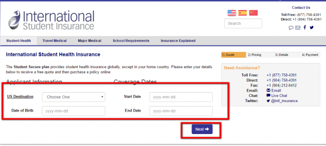 international student health insurance quote - step 3