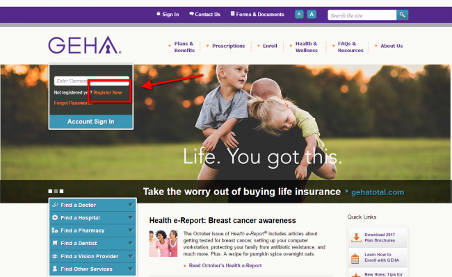 GEHA health insurance enroll - step 1