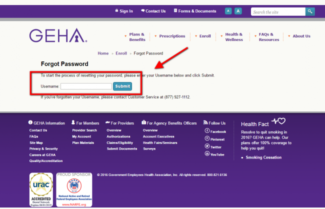 GEHA health insurance forgot password