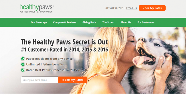 healthy paws pet insurance enroll - step 1