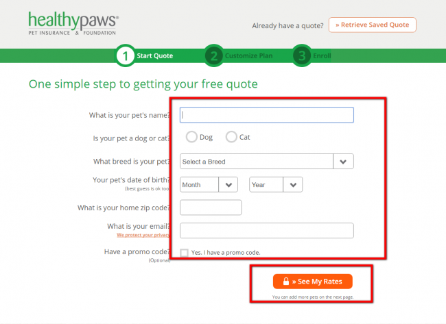healthy paws pet insurance quote - step 2