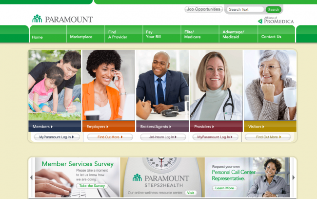 paramount healthcare insurance login - step 1