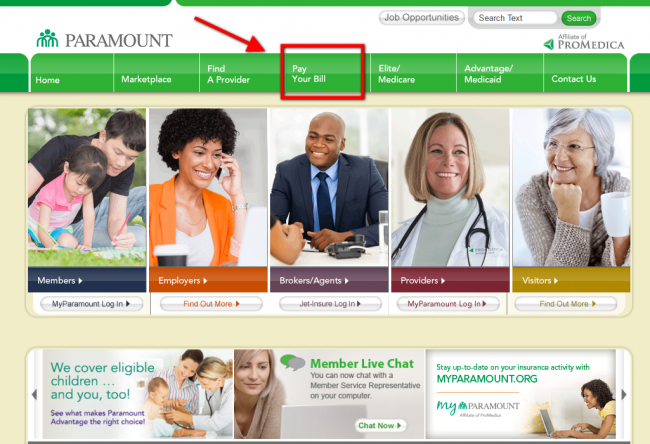 paramount healthcare insurance non-login payment - step 1