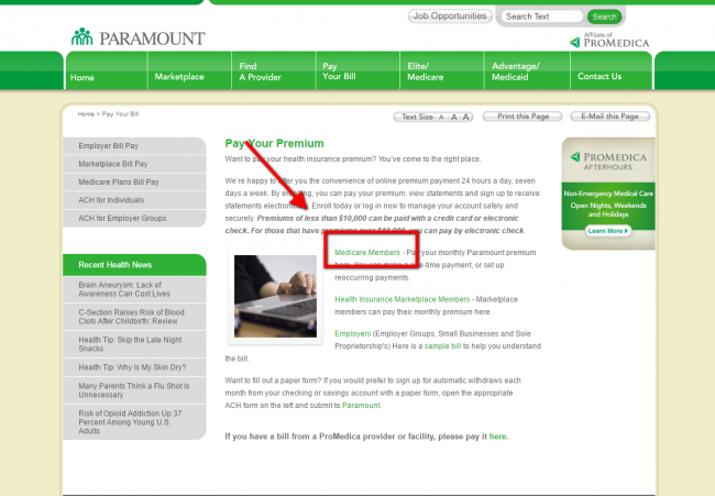 paramount healthcare insurance non-login payment - step 2