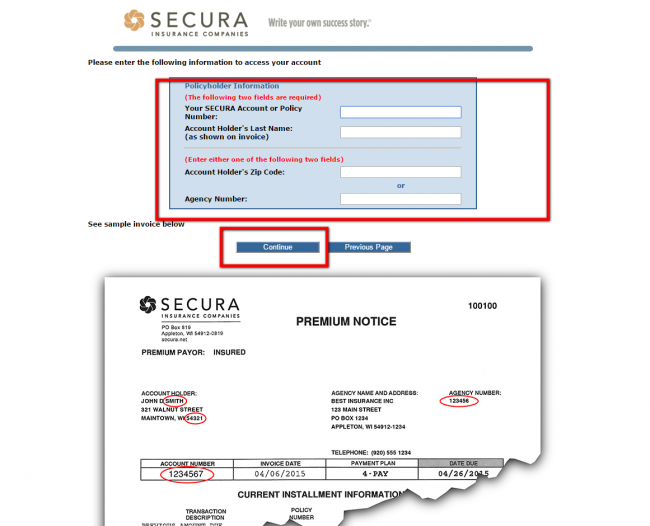 secura home and auto insurance non-login payment - step 3